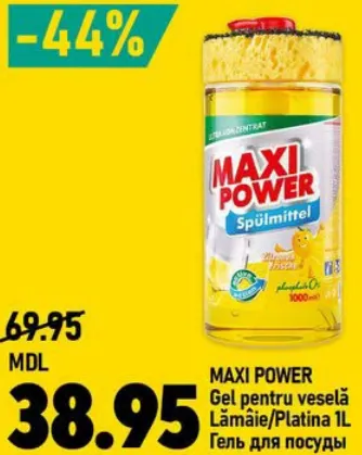MAXI POWER Gel pentru veselă Lămâie/Platina, 1 L
