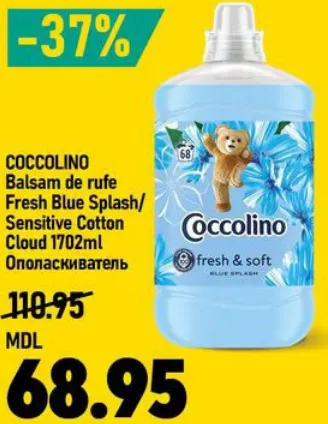 Balsam de rufe COCCOLINO Fresh Blue Splash/Sensitive Cotton Cloud, 1702 ml