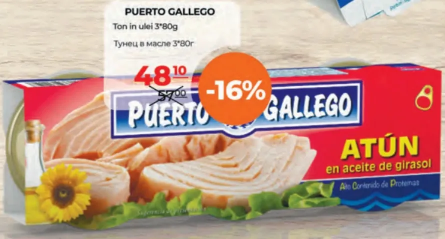 PUERTO GALLEGO Ton în ulei, 3 × 80 g