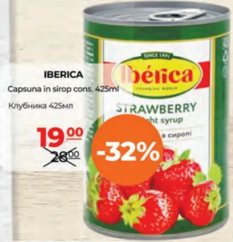 Căpșună conservată în sirop IBERICA, 425 ml