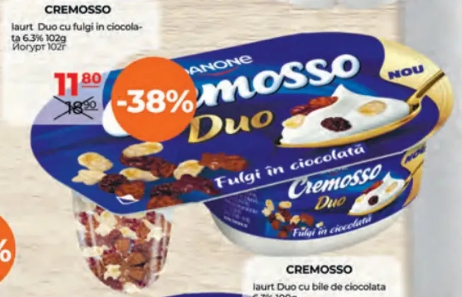Cremosso Iaurt Duo cu fulgi în ciocolată 6,3%, 102 g