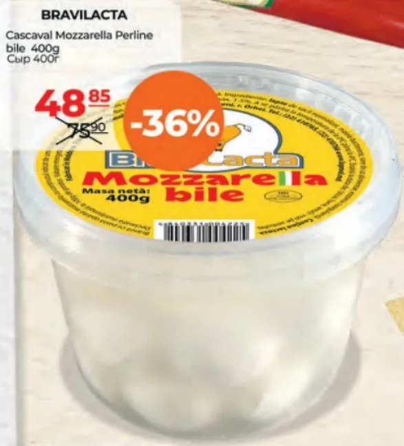 Cașcaval Mozzarella Perline bile BRAVILACTA, 400 g