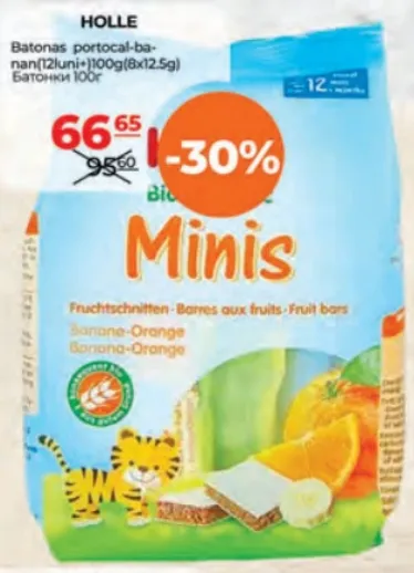 HOLLE Batoane cu portocală și banană, 100 g (8 × 12,5 g)