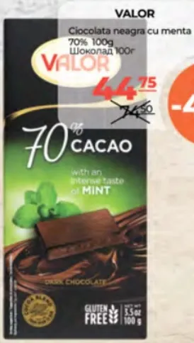 Ciocolată neagră cu mentă 70% VALOR, 100 g
