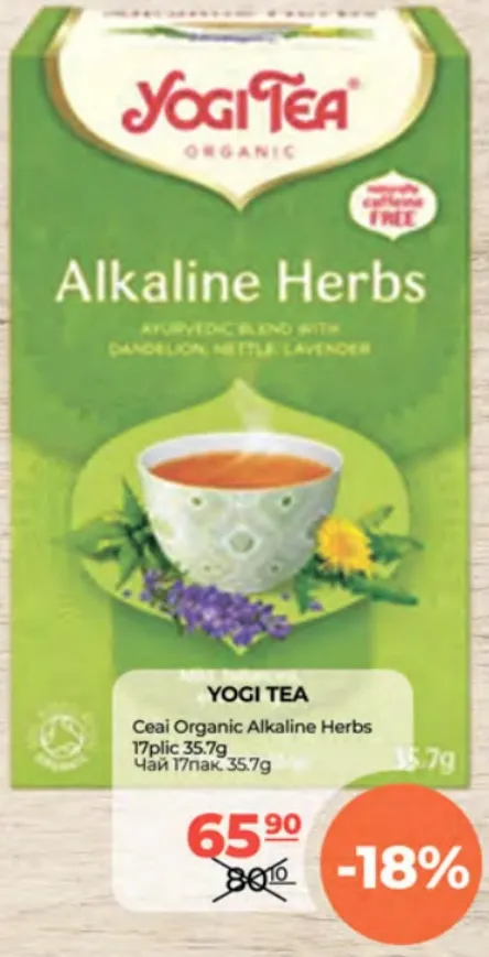 Ceai organic Yogi Tea Alkaline Herbs, 17 plicuri / 35,7 g