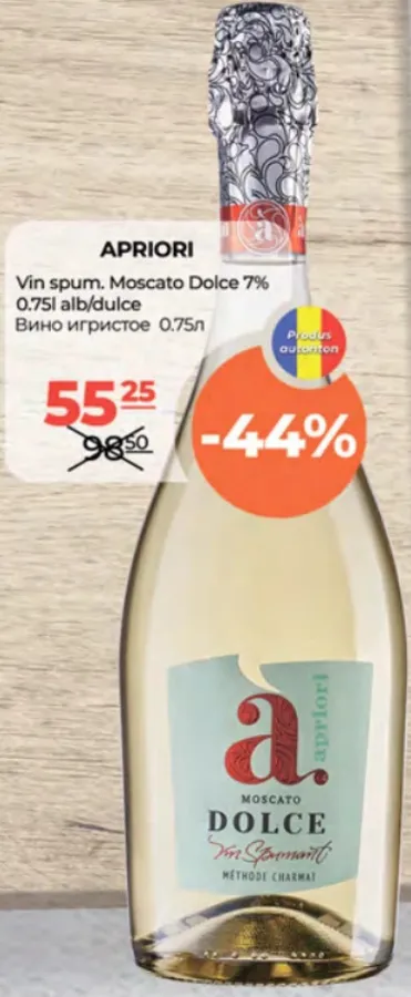 APRIORI Vin spumant Moscato Dolce 7% alb/dulce, 0.75 l