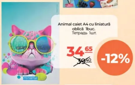 Caiet Animal, A4, cu liniatură oblică, 1 buc.