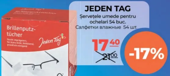 Jeden Tag Șervețele umede pentru ochelari, 54 buc.