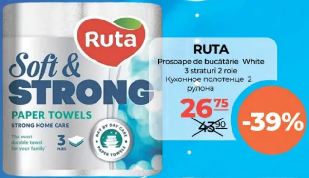 Ruta Prosoape de bucătărie White, 3 straturi, 2 role