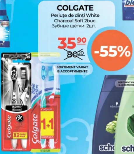 Periuțe de dinți COLGATE White Charcoal Soft, 2 buc.