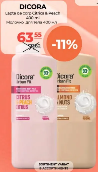 DICORA Lapte de corp Citrics & Peach, 400 ml
