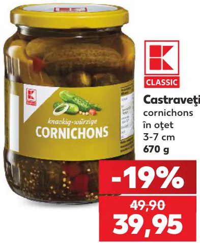 K-Classic Castraveți cornichons în oțet 3–7 cm 670 g