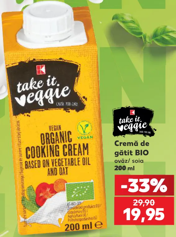 K take it veggie Cremă de gătit BIO ovăz/soia, 200 ml