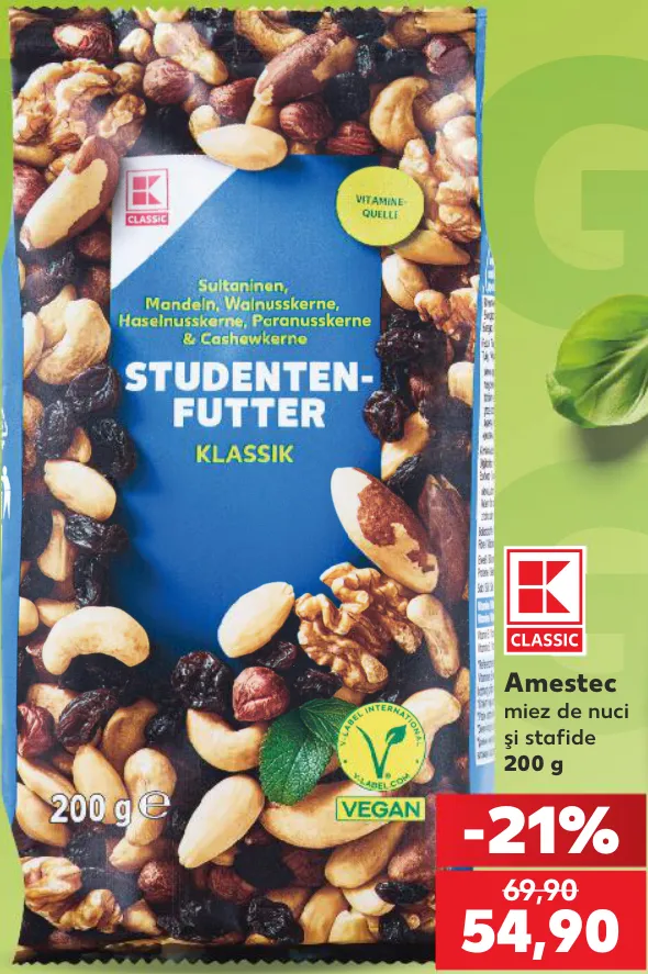 K Classic Amestec miez de nuci și stafide, 200 g