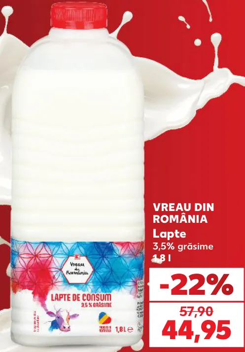 Vreau din România Lapte 3,5% grăsime, 1,8 l