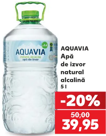 Природна лужна джерельна вода Aquavia, 5 l