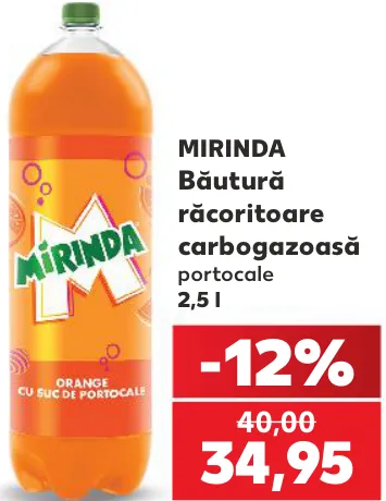 Băutură răcoritoare carbogazoasă cu gust de portocale Mirinda, 2,5 l