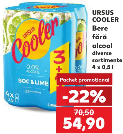 Bere fără alcool Ursus Cooler, 4 x 0,5 l