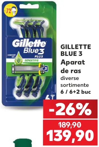 Gillette BLUE 3 Станки для гоління, 6 / 6+2 шт.