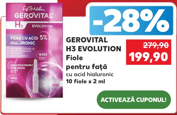 Ампули для обличчя Gerovital H3 Evolution з гіалуроновою кислотою, 10 ампул x 2 мл