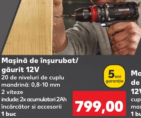 PARKSIDE PERFORMANCE Mașină de înșurubat/găurit 12V — 1 buc