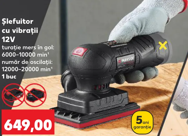 Șlefuitor cu vibrații Parkside 12 V, 1 buc.