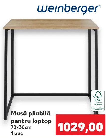 Складаний стіл для ноутбука Weinberger, 78 × 38 см