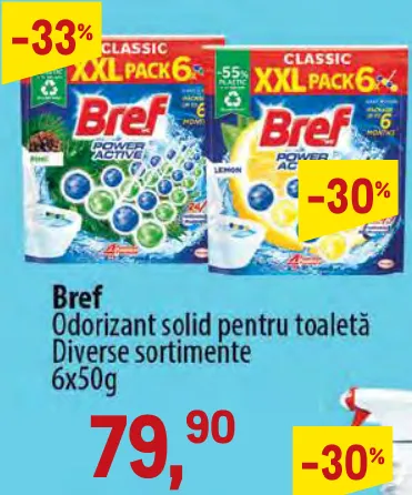 Odorizant solid pentru toaletă Bref, 6 × 50 g