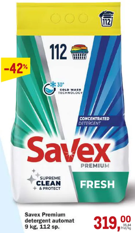 Стиральный порошок Savex Premium для автоматической стирки, 9 кг