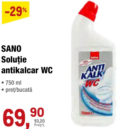 SANO Soluție anticalcar pentru WC, 750 ml