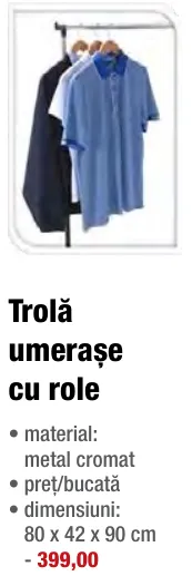 Trolă pentru umerașe cu role