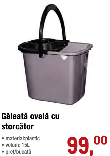 Găleată ovală cu storcător, 15 L