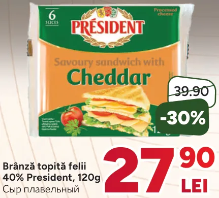 Brânză topită felii 40% President