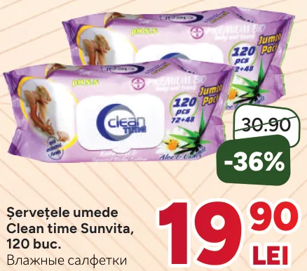 Șervețele umede Clean time Sunvita