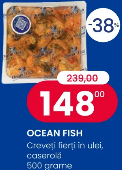 Ocean Fish Creveți fierți în ulei, în caserolă, 500 g