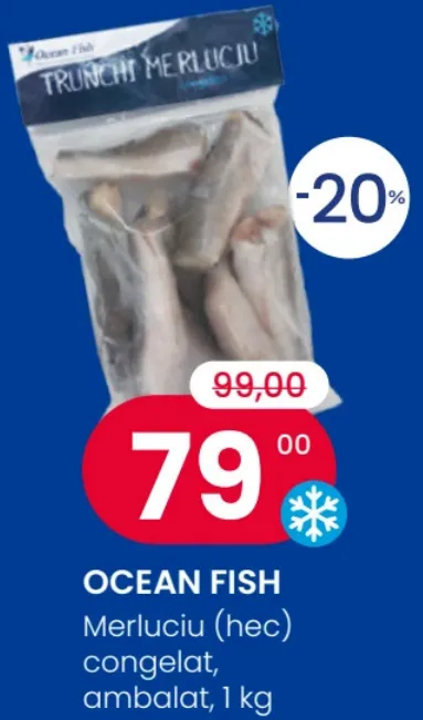 OCEAN FISH Merluciu (hec) congelat, ambalat, 1 kg