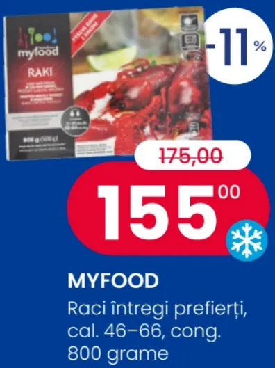 MYFOOD Raci întregi prefierți, calibrul 46–66, congelați, 800 grame