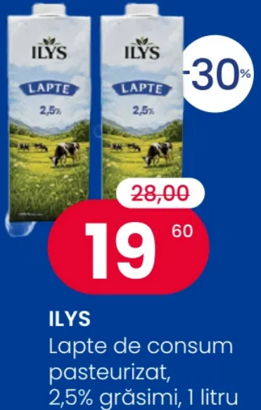 ILYS Lapte de consum pasteurizat, 2,5% grăsimi, 1 litru