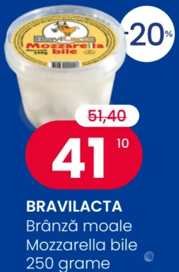 BRAVILACTA Brânză moale Mozzarella bile, 250 grame