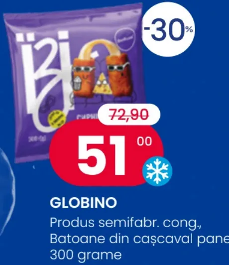 GLOBINO Produs semifabricat congelat: batoane din cașcaval pane, 300 g