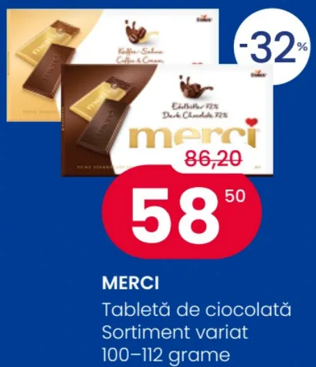 Tabletă de ciocolată MERCI, 100–112 g
