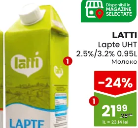 LATTI Lapte UHT 2.5%, 0.95 L