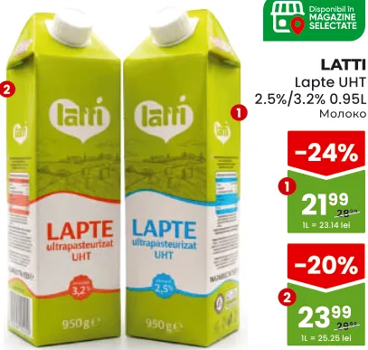 LATTI Lapte UHT 3.2%, 0.95 L