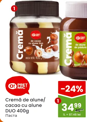 Cremă de cacao cu alune DUO, O! Preț Mic, 400 g