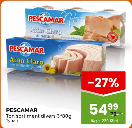 Ton sortiment divers, Pescamar, 3 × 80 g