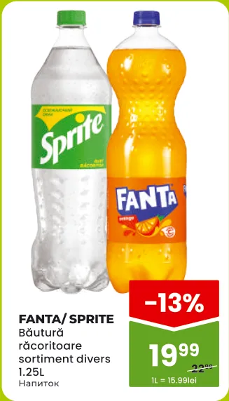 Fanta / Sprite Băutură răcoritoare, sortiment divers, 1,25 L