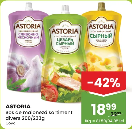 ASTORIA Sos de maioneză în sortiment, 200/233 g
