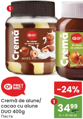 O! Preț Mic Cremă de cacao cu alune DUO, 400 g