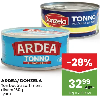 Ardea/Donzela Ton bucăți, sortiment divers, 160 g