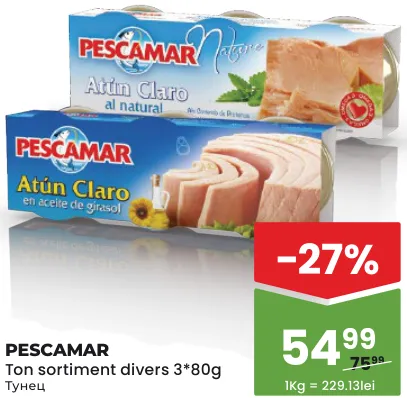 Pescamar Ton, sortiment divers, 3 × 80 g